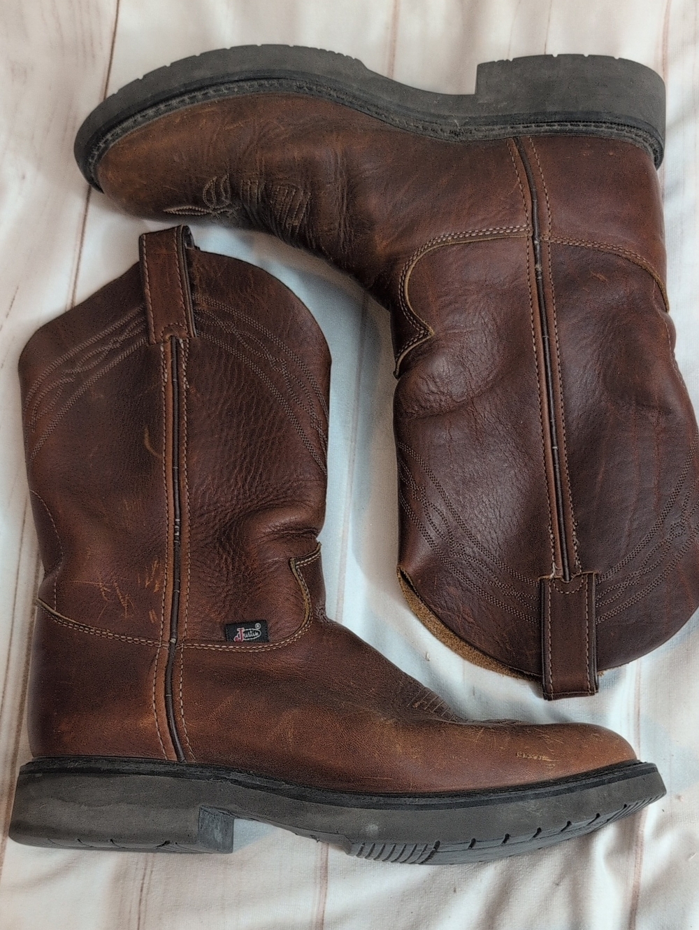 Justin Boots Mens 9.5 D Brown Leather Roper Western Cowboy Boots USA Made